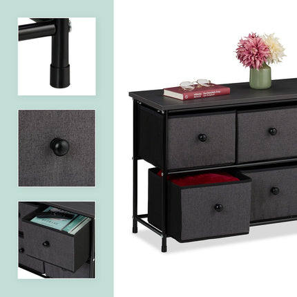 Buffet 6 tiroirs - Structure en métal, rangement en tissu