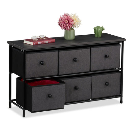 Buffet 6 tiroirs - Structure en métal, rangement en tissu