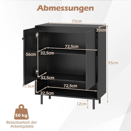 Buffet avec étagères réglables, 2 portes, 75 x 35 x 95 cm, noir