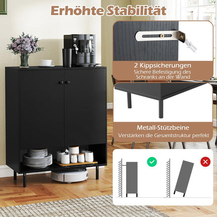 Buffet avec étagères réglables, 2 portes, 75 x 35 x 95 cm, noir