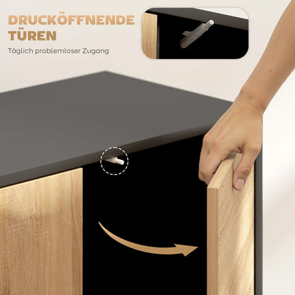Sideboard mit Push-to-Open Türen, Schwarz/Naturholz