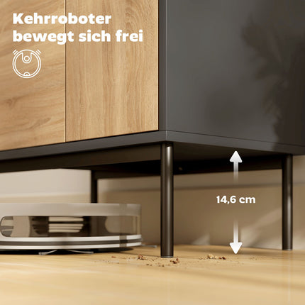 Sideboard mit Push-to-Open Türen, Schwarz/Naturholz