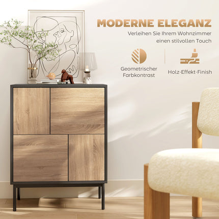 Sideboard mit Push-to-Open Türen, Schwarz/Naturholz