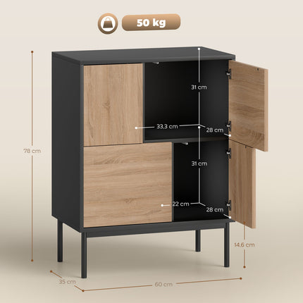 Sideboard mit Push-to-Open Türen, Schwarz/Naturholz