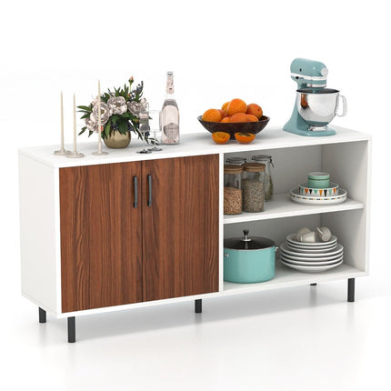 Buffet avec placard et commode 2 compartiments ouverts en bois 148 x 40 x 75 cm noyer