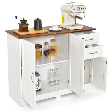 Buffet avec plan de travail & portes & tiroirs & étagères réglables armoire de cuisine blanc
