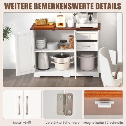 Buffet avec plan de travail & portes & tiroirs & étagères réglables armoire de cuisine blanc