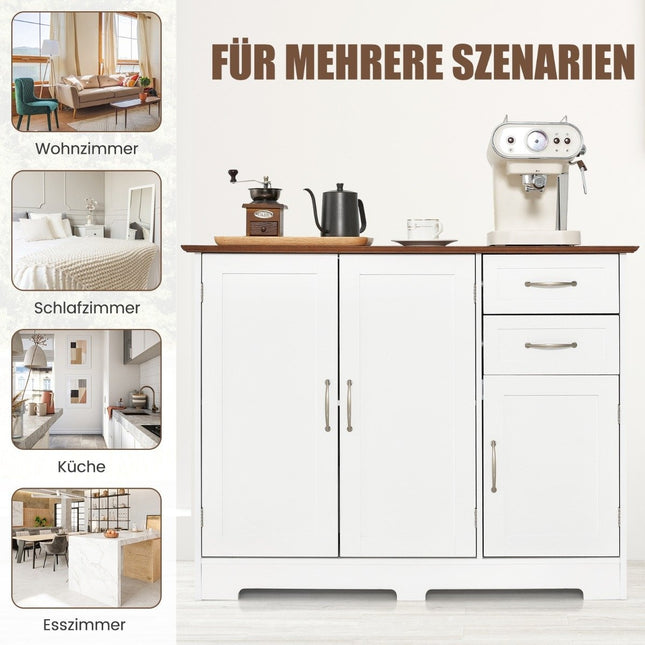 Buffet avec plan de travail & portes & tiroirs & étagères réglables armoire de cuisine blanc