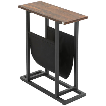 Table basse d'appoint avec sac en tissu et structure en acier, table de chevet pour chambre ou salon, marron foncé et noir