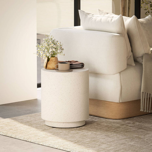 Table d'appoint, table de salon aspect pierre, table basse, table de canapé, table basse pour salon, jardin Ø37 x 43 cm, blanc crème |