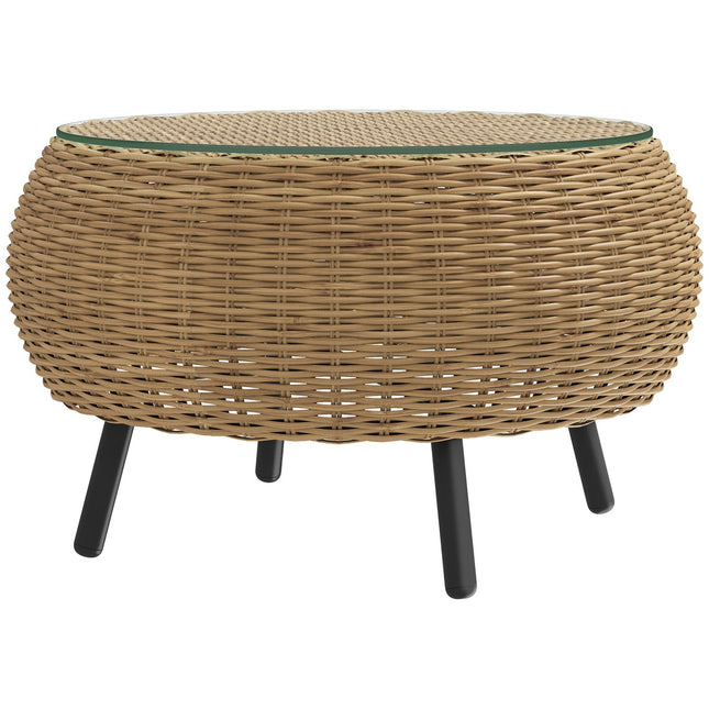Table d'appoint en polyrotin, table basse ronde, table basse avec plateau en verre, table de balcon, table de jardin, table de canapé, table basse, table en rotin pour jardin, terrasse, balcon, Ø75 x 42 cm, marron