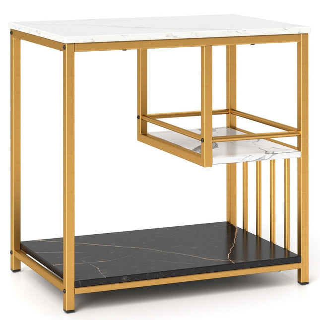 Beistelltisch Marmoroptik 3-stöckig Nachttisch mit Metallgestell Couchtisch Modern Wohnzimmertisch Weiß