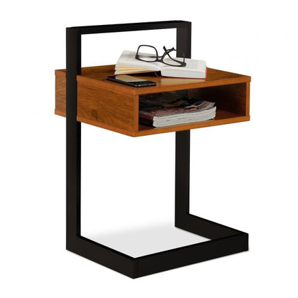 Table d'appoint aspect noyer avec compartiment