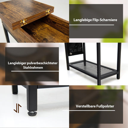 Table d'appoint avec station de charge, table basse étroite, 60 x 30 x 58,5 cm, marron