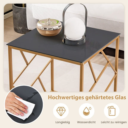Beistelltisch mit Platte aus gehärtetem Glas und Metallgestell Moderner Couchtisch 50 x 50 x 55 cm