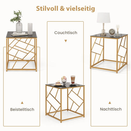 Beistelltisch mit Platte aus gehärtetem Glas und Metallgestell Moderner Couchtisch 50 x 50 x 55 cm