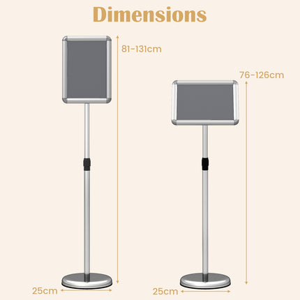 Support porte-affiche, 21,6 x 27,9 cm, hauteur réglable, argent