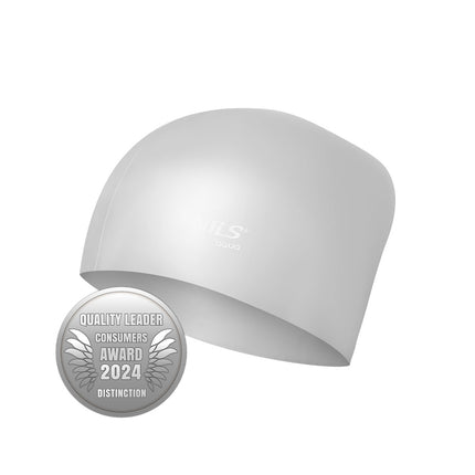 Bonnet de bain en silicone pour cheveux longs, gris uni