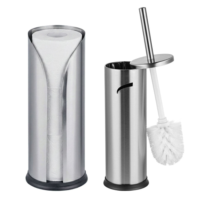 Silbernes Badezimmer-Set: Toilettenpapierhalter & Bürste