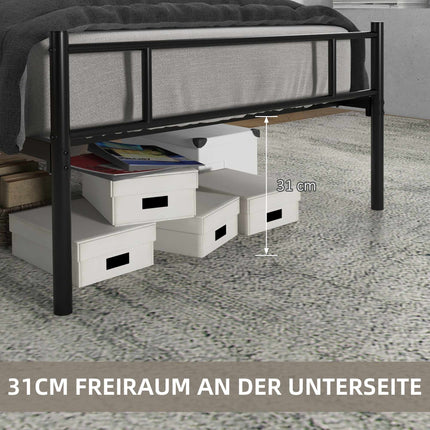 Einzelbettgestell, Schwarzer Stahl, 90x200 cm, Stauraum