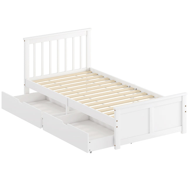 Cadre de lit simple avec tiroirs, bois, 90 x 200 cm, blanc