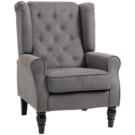 Ohrensessel, dunkelgraues Polyester, Holzbeine