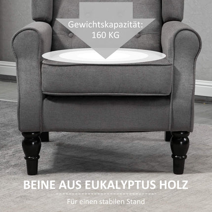 Ohrensessel, dunkelgraues Polyester, Holzbeine
