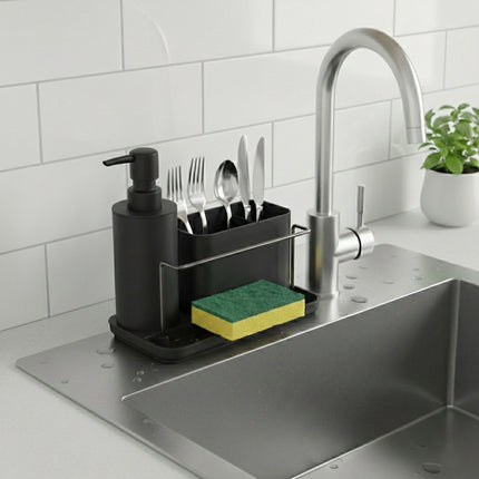 Organisateur d'évier avec distributeur de savon pour cuisine ou salle de bain