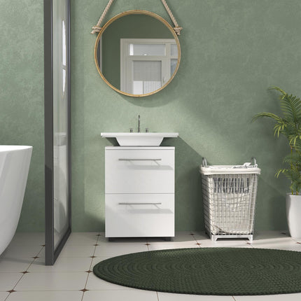 Meuble sous lavabo avec compartiment de rangement, tiroir, meuble sous-vasque, meuble bas de salle de bain avec protection contre le basculement pour lavabo mural, blanc, 41,5 x 35,5 x 59 cm