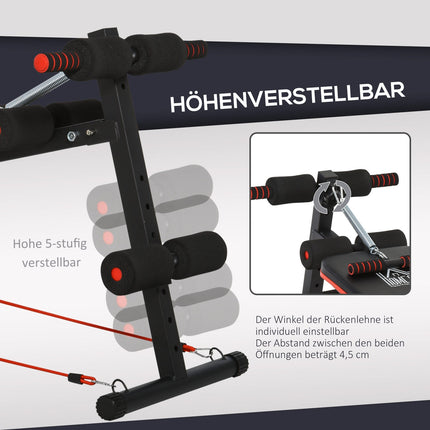 Banc abdominaux assis avec cordes d'entraînement Banc d'entraînement multifonction réglable et pliable, capacité de charge de 110 kg, acier noir + rouge