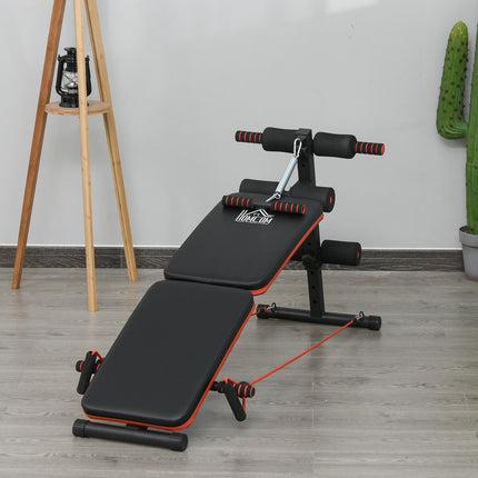 Banc abdominaux assis avec cordes d'entraînement Banc d'entraînement multifonction réglable et pliable, capacité de charge de 110 kg, acier noir + rouge