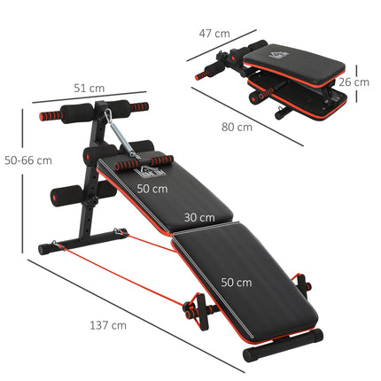 Banc abdominaux assis avec cordes d'entraînement Banc d'entraînement multifonction réglable et pliable, capacité de charge de 110 kg, acier noir + rouge