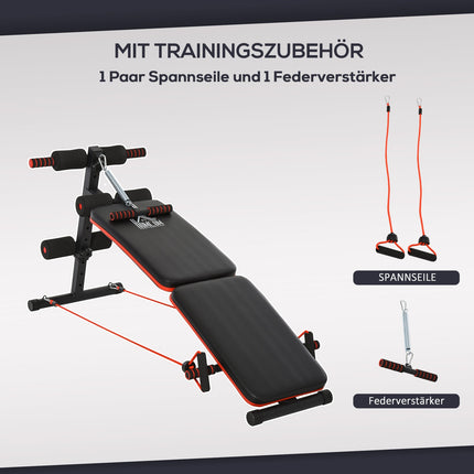 Banc abdominaux assis avec cordes d'entraînement Banc d'entraînement multifonction réglable et pliable, capacité de charge de 110 kg, acier noir + rouge