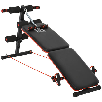 Banc abdominaux assis avec cordes d'entraînement Banc d'entraînement multifonction réglable et pliable, capacité de charge de 110 kg, acier noir + rouge