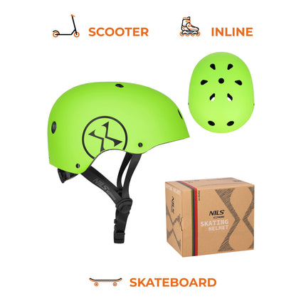 Casque de skate, ajustement réglable par molette, vert, taille L (58-61 cm)