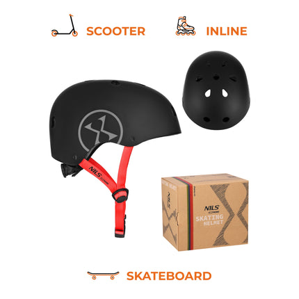 Casque de skate noir, taille M (55-58 cm), ajustement par molette