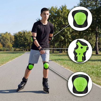 Skateboard-Schutzausrüstung Set – Handgelenk Ellbogen Knie, Grün XS