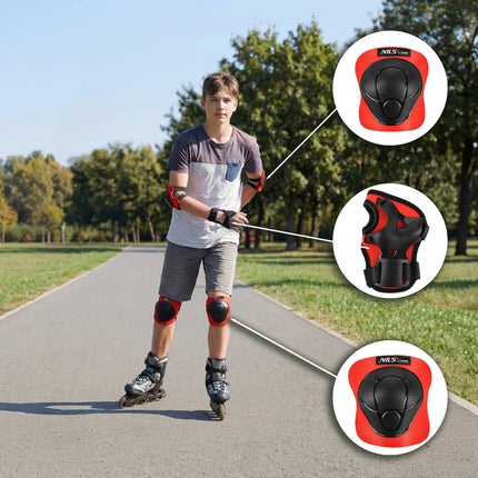 Ensemble de protections pour patinage - protège-poignets, coudières et genouillères, rouge S