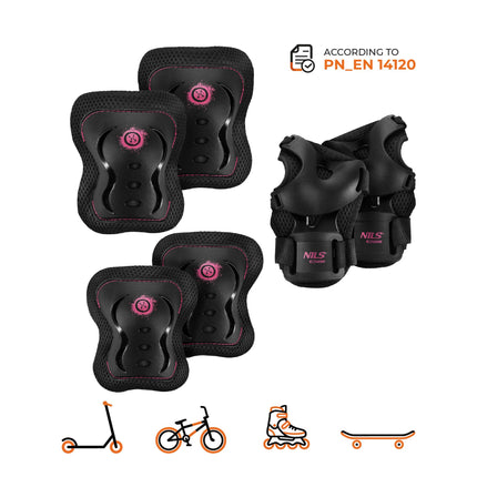 Skateboard-Schutzausrüstung Set – Handgelenk Ellbogen Knie, Pink M