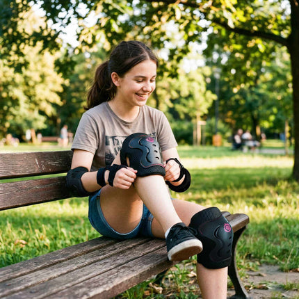 Skateboard-Schutzausrüstung Set – Handgelenk Ellbogen Knie, Pink M