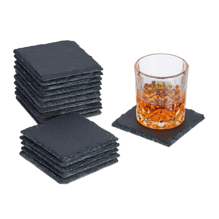 Lot de 16 sous-verres en ardoise, 10 x 10 cm, carrés