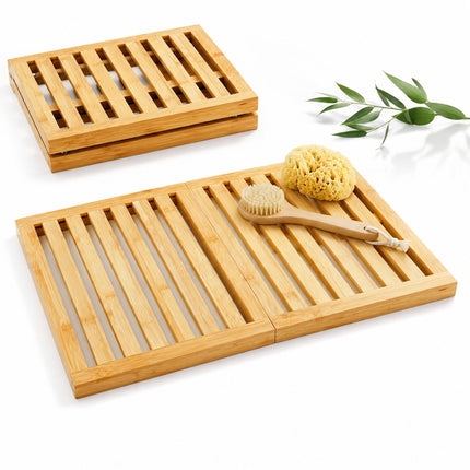 Slatted Bamboo Bath Mat with Non-Slip Underside, 59.5 x 39 cm, Natural