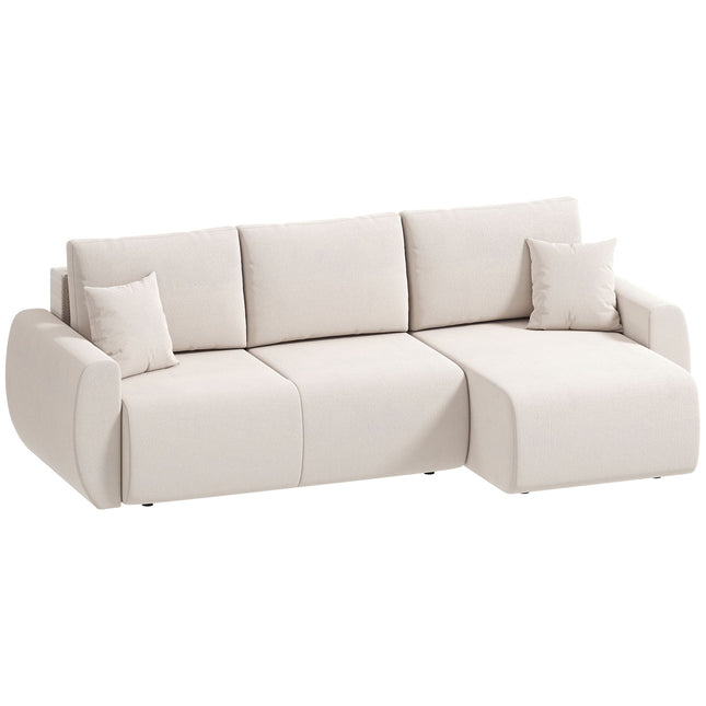 Schlafsofa, umbaubarer Recamiere, Stauraum, Cremefarbener Samt