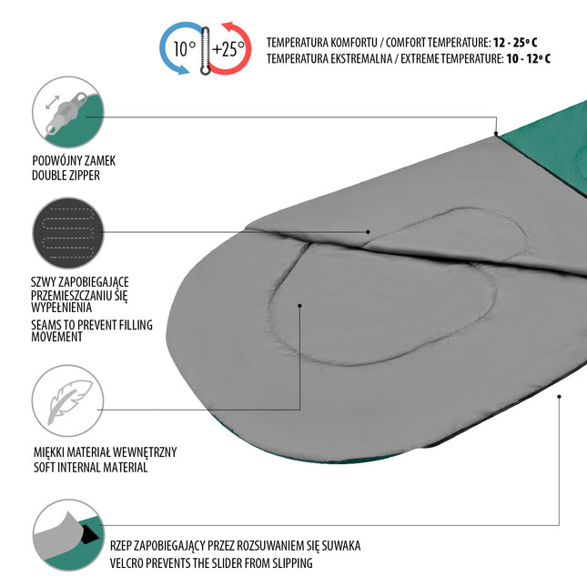 Schlafsack, Medium, Grün-Grau, Leichtgewicht