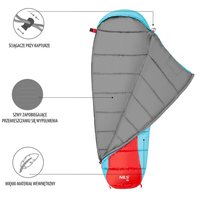 Schlafsack, rot-blau, leicht, kompakt