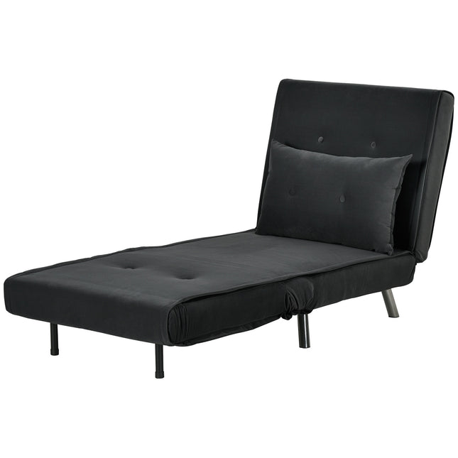 Samt-Klappsofa mit Kissen, Schwarz, 77x88x83 cm