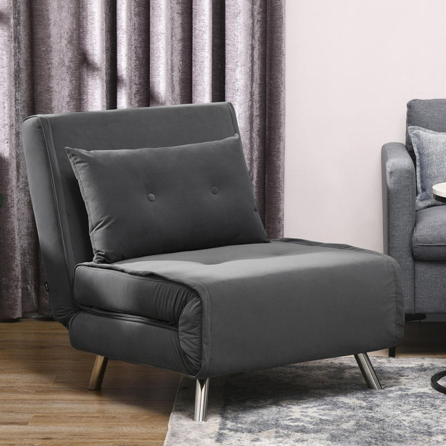 Klappbares Samt-Schlafsofa – Dunkelgraues Kissen, 77x88x83 cm