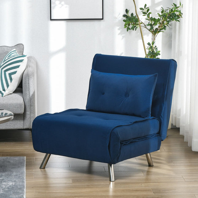 Klappbares Samt-Schlafsofa – Blau, gepolstert, 77x88x83cm