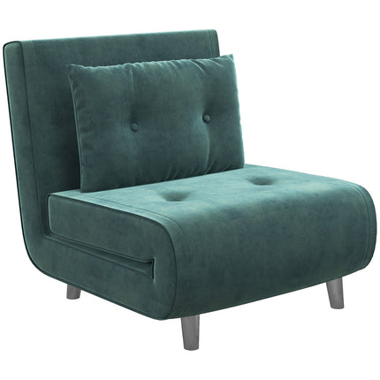 Klappbares Sofa Sesselbett mit Kissen, Samtoptik, grün