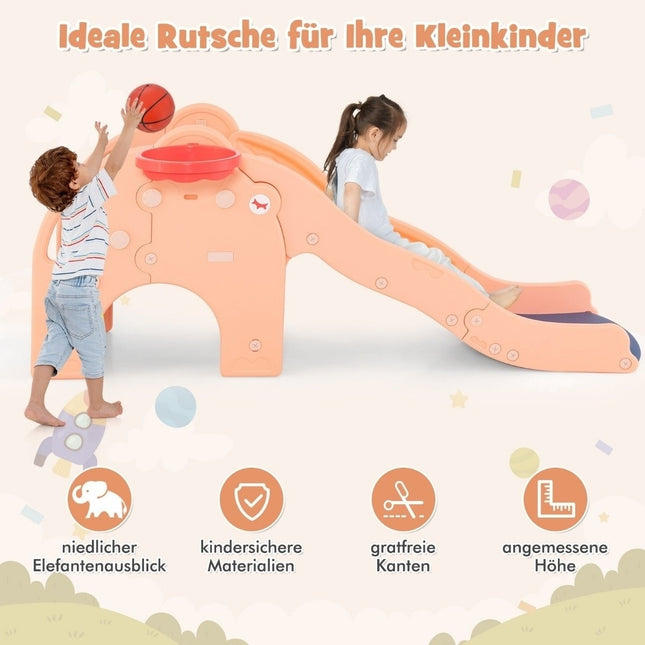 Rutsche Outdoor 4 in 1 Kinderrutsche &amp; Tunnel &amp; Basketballkorb &amp; Leiter 187,5 x 75 x 77,5 cm Rosa